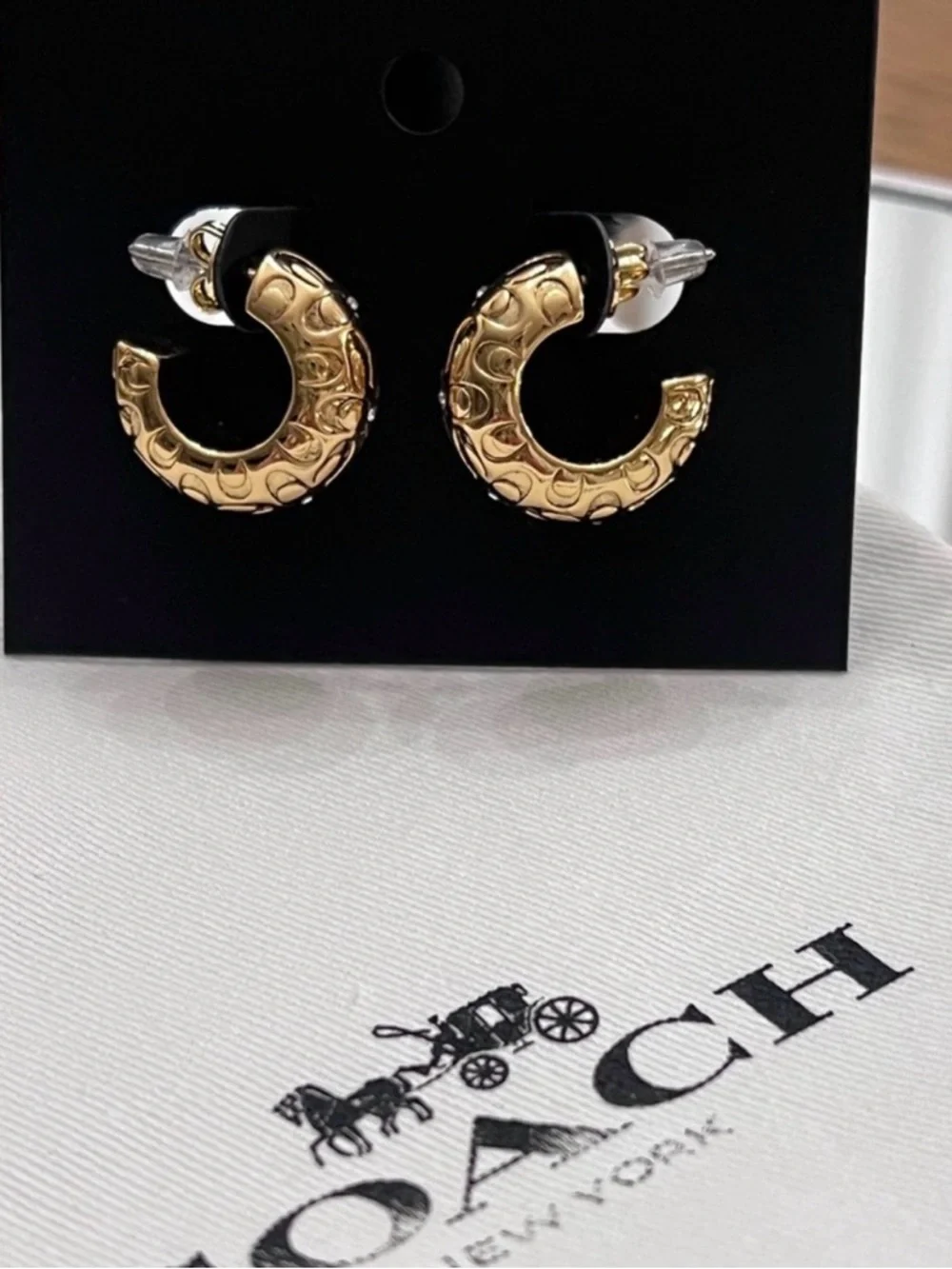 COACH Gold C Logo Hoop Earrings Org. $169 authentic - Picture 2 of 3